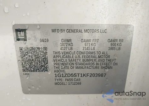2019 Chevrolet Malibu Lt from USA, damaged, VIN 1G1ZD5ST1KF203987